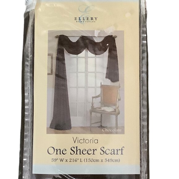 Ellery Homestyles Victoria One Sheer Scarf 59" W X 216" L Chocolate Brown Window - Picture 3 of 6